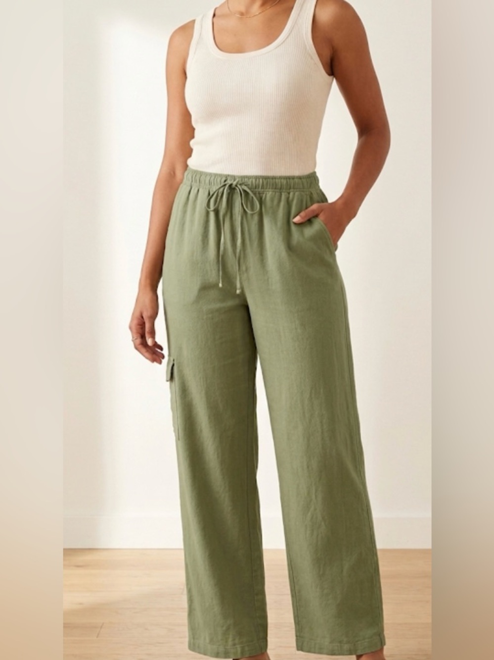 NorthStyle Olive Sage Drawstring Wide-Leg Cargo Pants